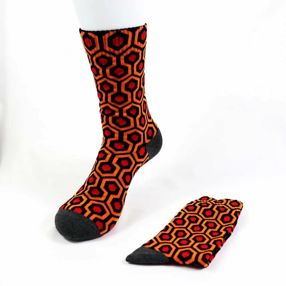 classic  horror the shining overlook hotel carpet retro hexagon pattern horror movie spooky scary Halloween gift socks