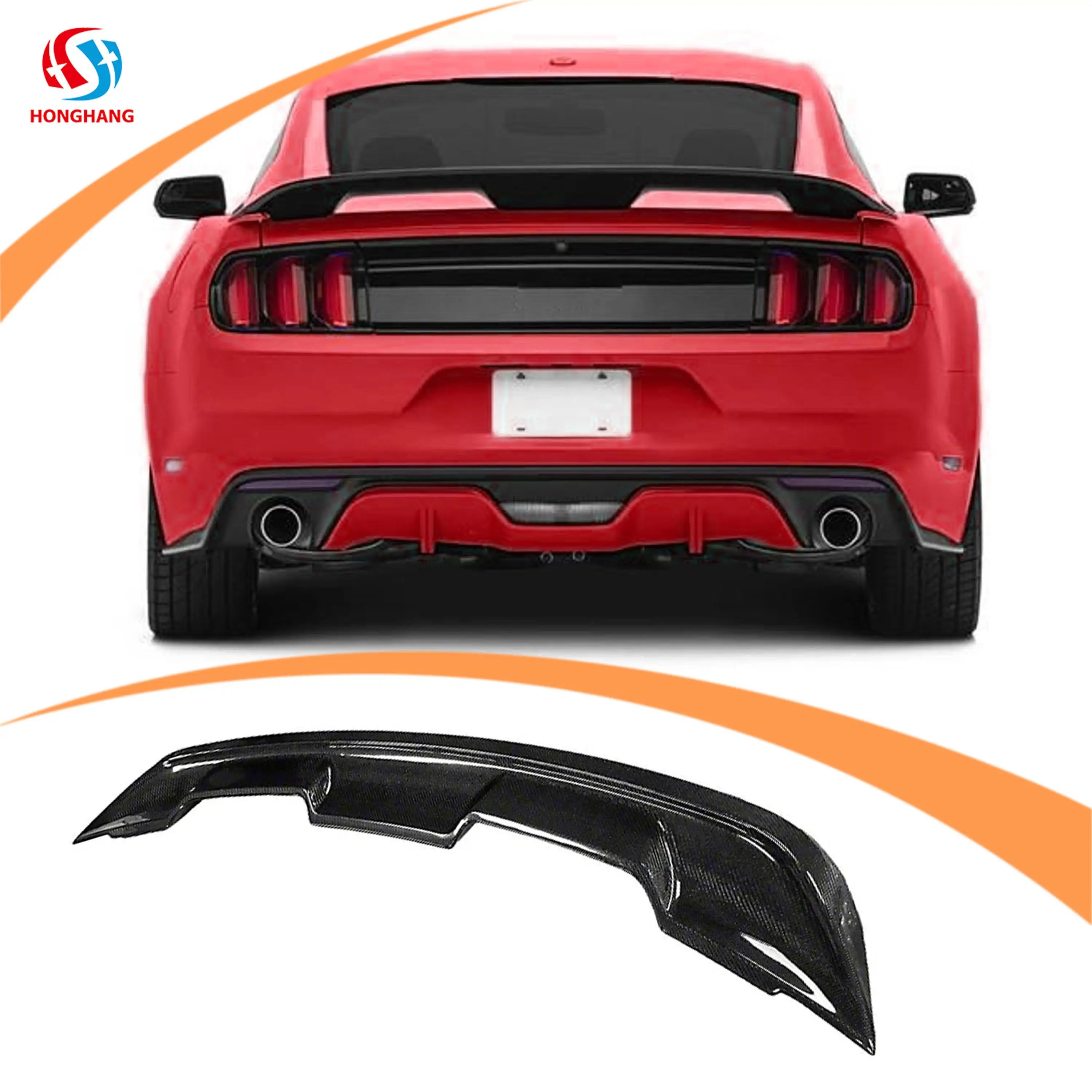 Honghang 2019 Murear Diffuserbox Factory Carbon Fiber GT500 GT350 Style ABS Rear Wing Spoiler Black2016 2017 2018 2KG for Ford