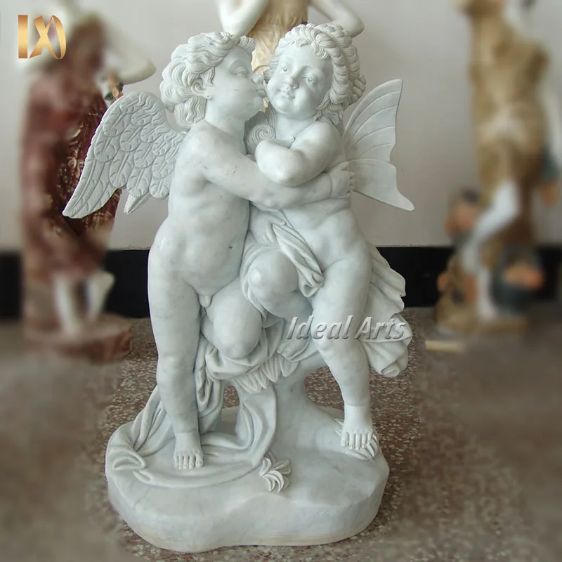 Factory Direct Hand Carving Natural Marble Cupid Beautiful Nude Little Angel Figure Statue