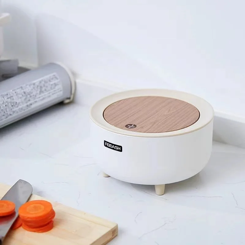 Eco Friendly Press type simple Household Table Round squared white Trash Can with wooden Lid