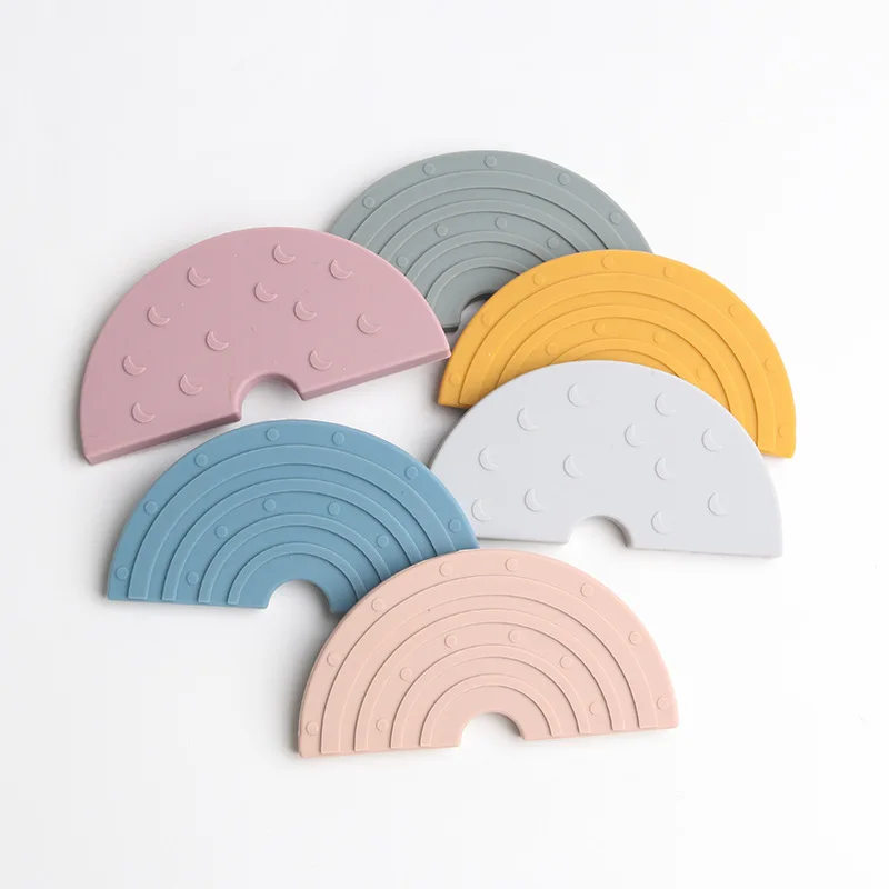 Silicon Children Infant Nursing Pendant Chewable Sensory Eating Training Teething Ring Rainbow Sun Toys Silicone Baby Teether