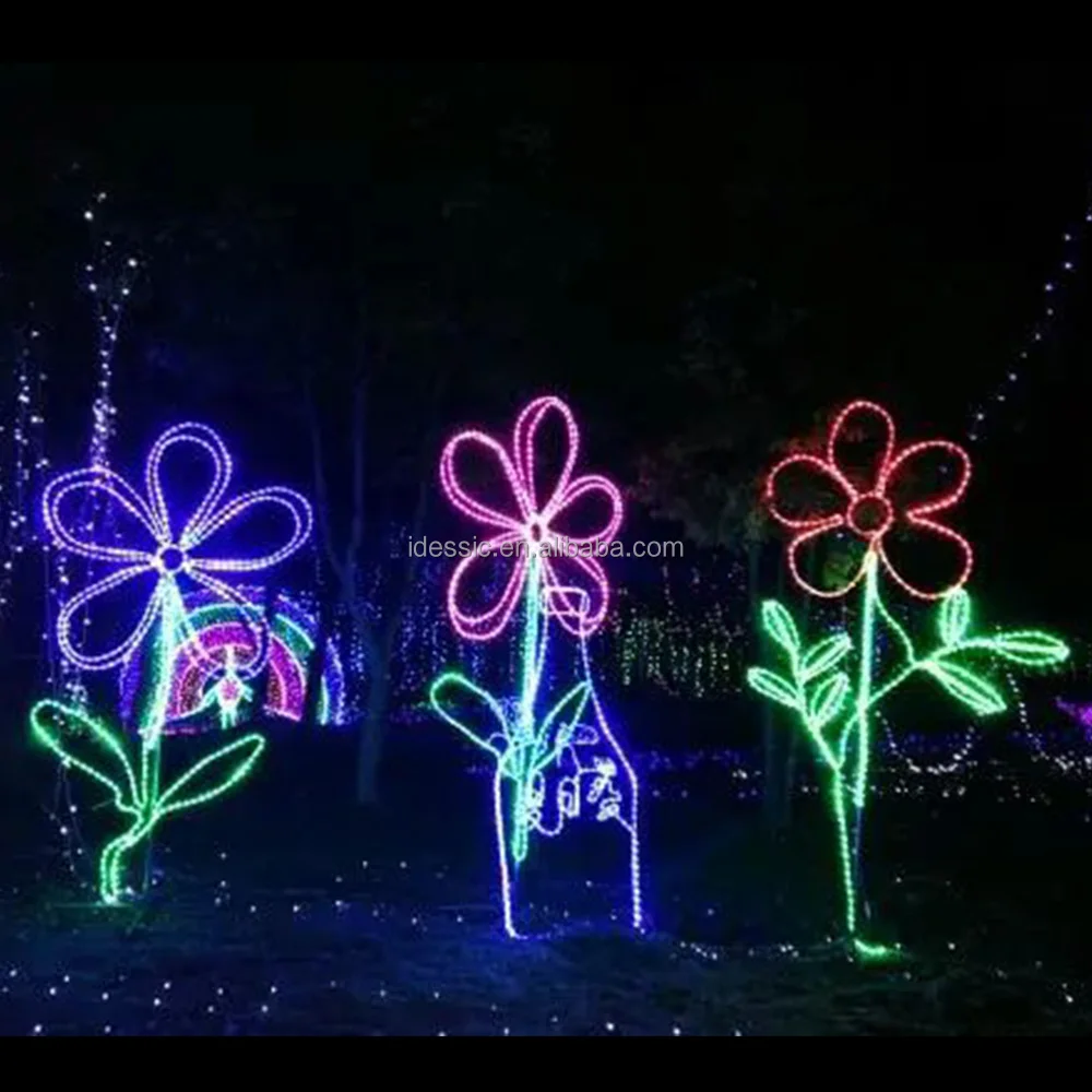 Outdoor LED rope light frame flower Christmas lighting silhouettes for yard holiday decoration