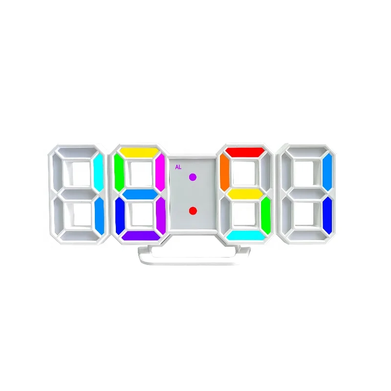 Multi Colors Digital Snooze Alarm 3D LED RGB Light Display Wall Clock Home Decoration