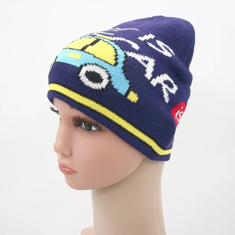 Sewingman B0658C Cartoon Car Jacquard Knit Hats Winter Baby Beanie for Kids