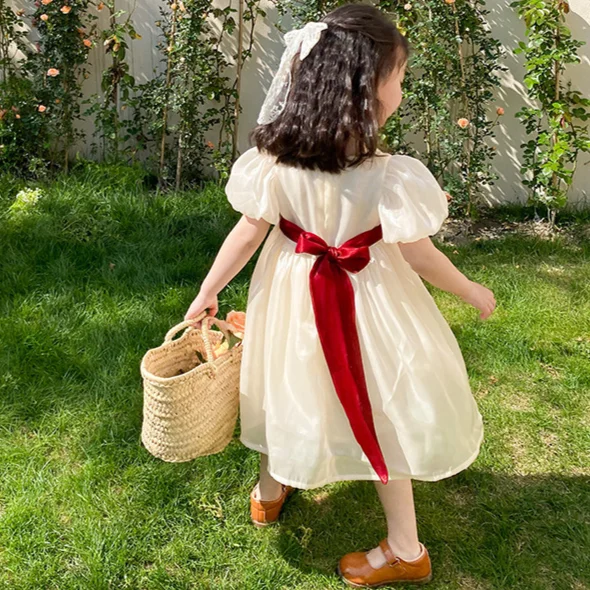 2-7 Years Summer Little Girl Puff Sleeve Ball Gown Custom White Baby Dress New Products 2024 Clothing Dresses For Girl For Party