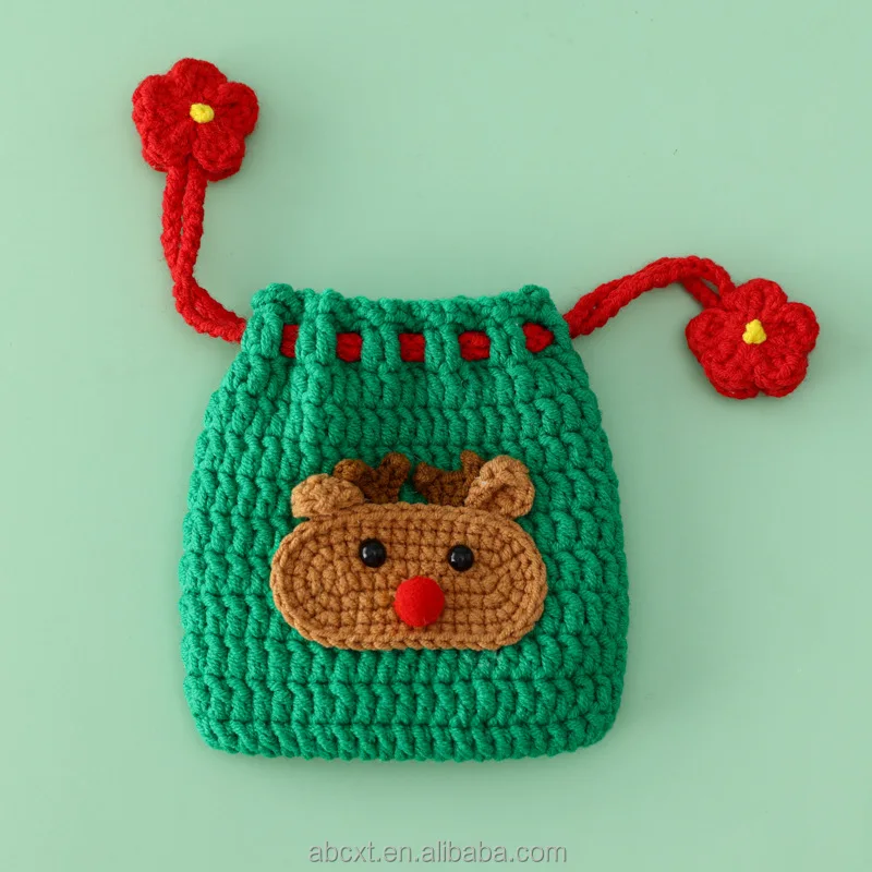 Small Cute Christmas Handmade Crocheted Knitted Girly Female Phone Drawstring Crochet Coin Bag