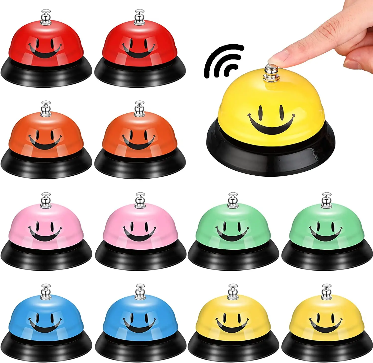 Custom Desk Bell Smile Face Metal Anti-Rust Colorful Front Reception Table Call Bell Hotel Restaurant Bar Ring Service Bell