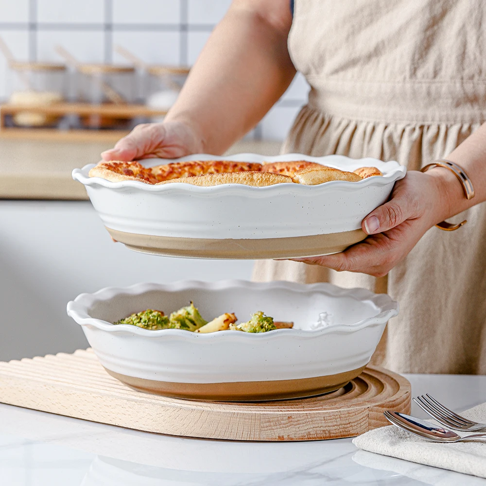 Highly Recommend Nordic Ceramic Pie Pans 10 Inch Round Baking Tray Plate For Pie Baking