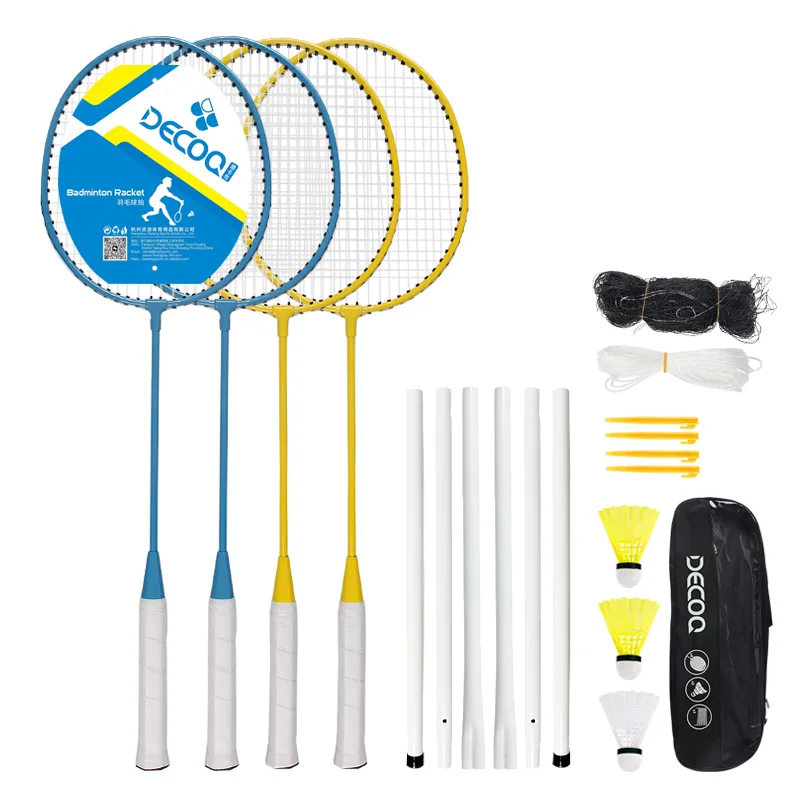 Professional 4 Player Sport Badminton Racket Tennis Set Offense Iron Racquet Grip Light Shuttlecock Nets Soft Hardness Cover