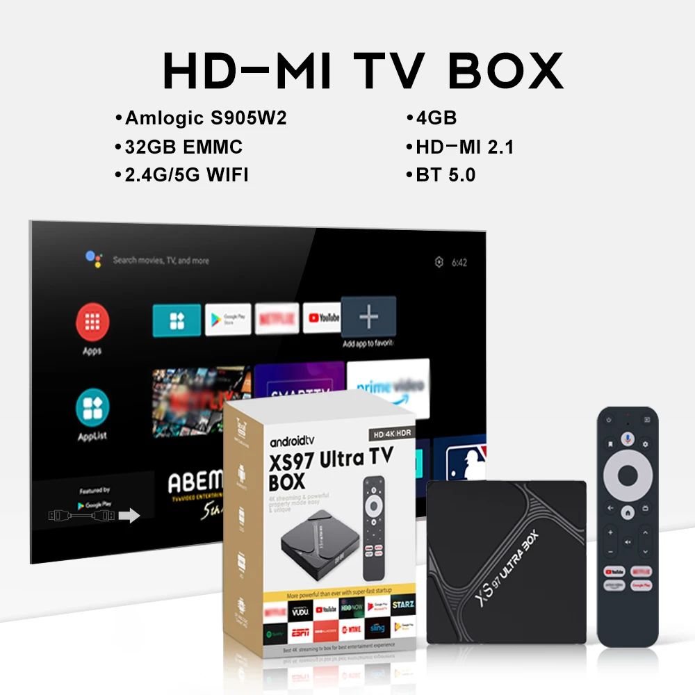 Wholesale Of New Materials Amologic S905W2 XS97 ULTRA BOX Voice Control 4Gb+32Gb Tv Box Android 4K 2025