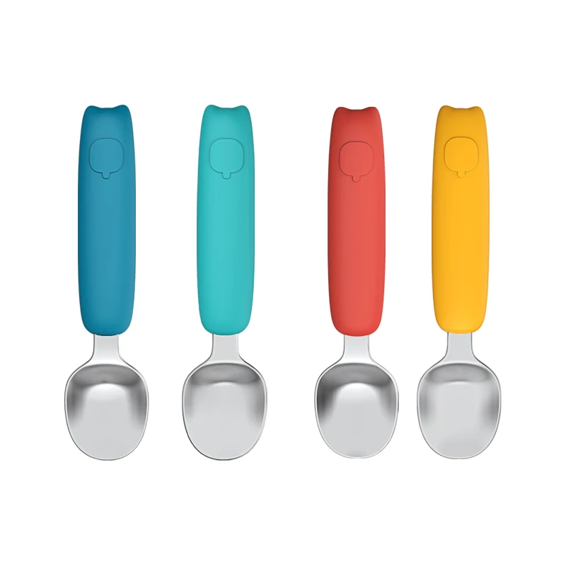 Hot selling silicone stainless steel fruit feeding set spoon and fork set 304 stainless steel material support customization