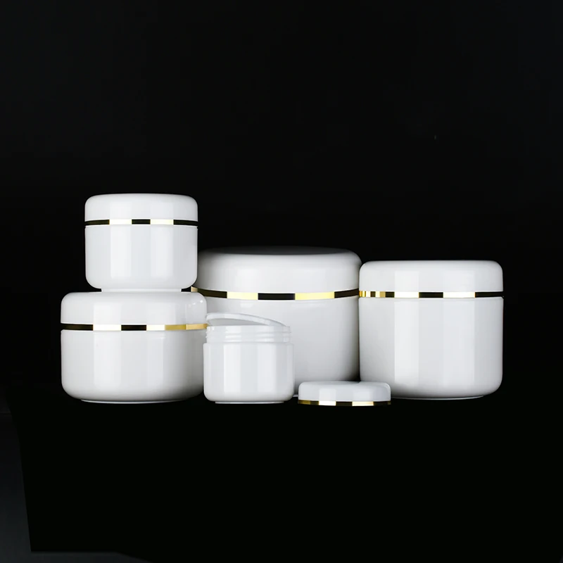 plastic Cosmetic container 10g 20g 30g 50g 100g 120g 150g 250g face cream jar white PP plastic jar with gold edge