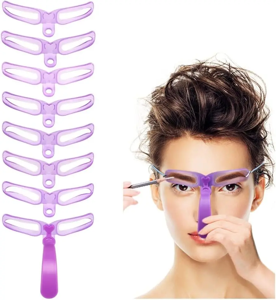 8 Styles Reusable Eyebrow Stencil with Handle and Strap Eyebrow Template Shaping Kit
