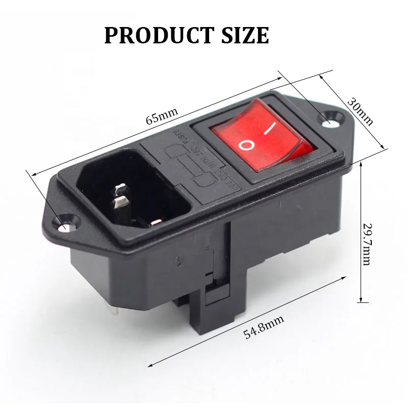 10A 250V IEC320 C14 AC Power Socket Connector With 10A Fuse And Rocker Switch For Pcb Mounting