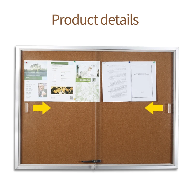 KBW Indoor Silent and durable double acting door design glass bulletin board With slide rail with aluminium frame