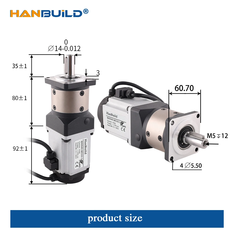 HanBuild servo motor High precision planetary reducer 0.4kw 1.3N.m 60SS40-HG10-1 ASD240 drive gearbox ac Servo Motor drive 400W
