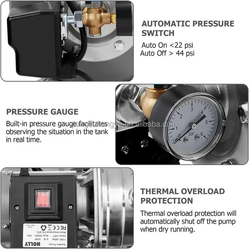 New 600W Automatic Booster Station System Water Supply Pumps with 19L Stainless Steel Pressurized Storage Tank 0.8HP Garden Pump