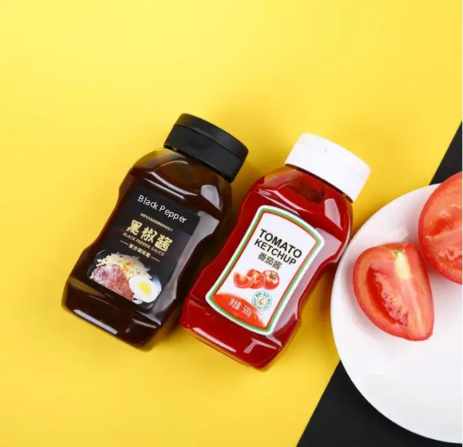 309ml & 373ml Soft Plastic Squeeze Bottles PET Flip Cap Dropper Dispenser for Ketchup Honey Sauce Food Use