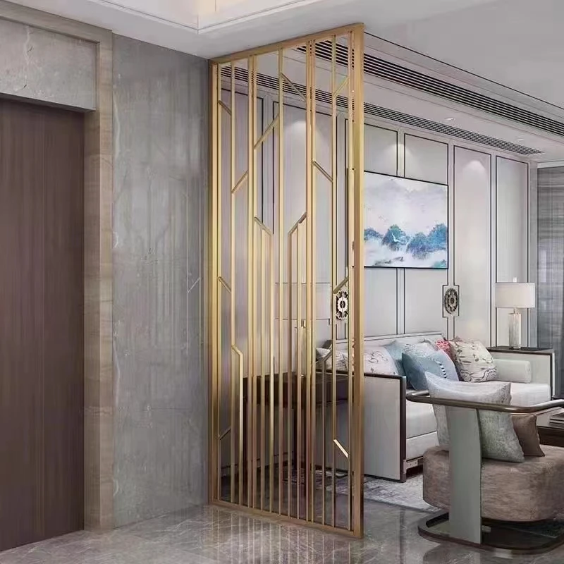 SUCEL Modern Partitions Walls Panel Retro Room Space Dividers With Door Stainless Steel Decorative Screen For Home Living Room