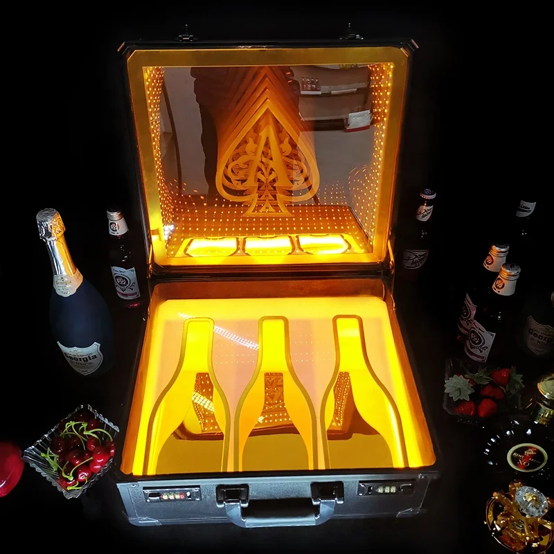 high-grade LED Ace of Spades 3 bottles champagne collection suitcase Box glowing wine bottle display holder VIPbottle carry case