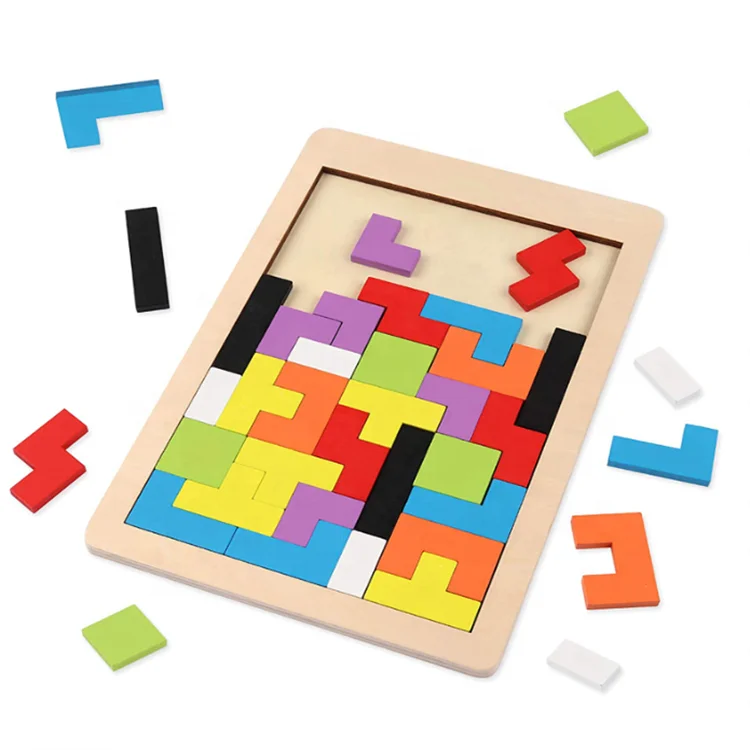 Montessori Education colorful brain teasers toy 3D jigsaw wooden puzzles for kids