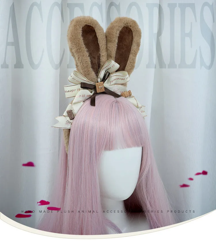 Lolita Cosplay Parties Headwear Cosplay Headband Bunny Rabbit Cat Ears Headband Big Bunny Ear Hairband Lolita Headwear