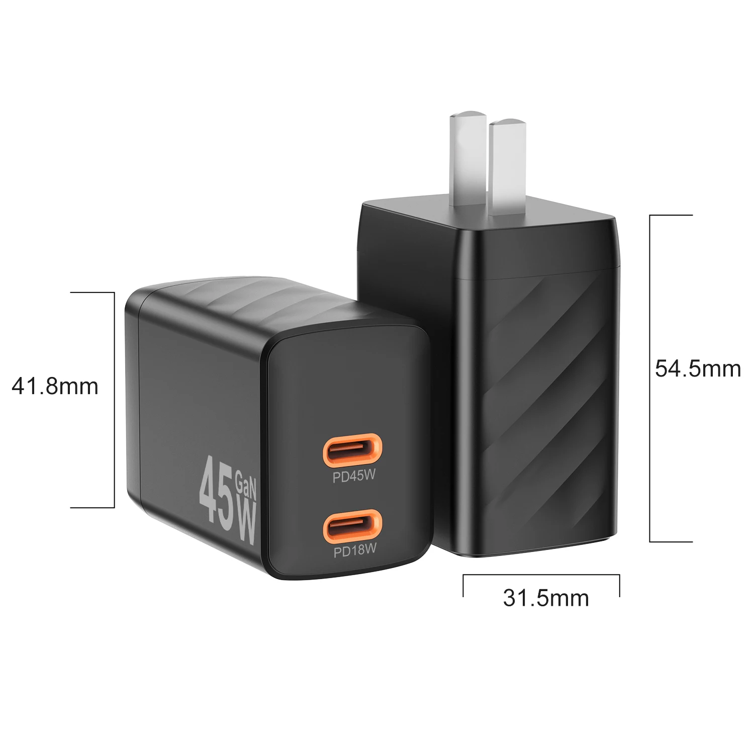 Dual type c super fast high-speed power brick 45W Charging wall charger QC3.0 PD3.0 for Samsung Huawei mobile travel adapter
