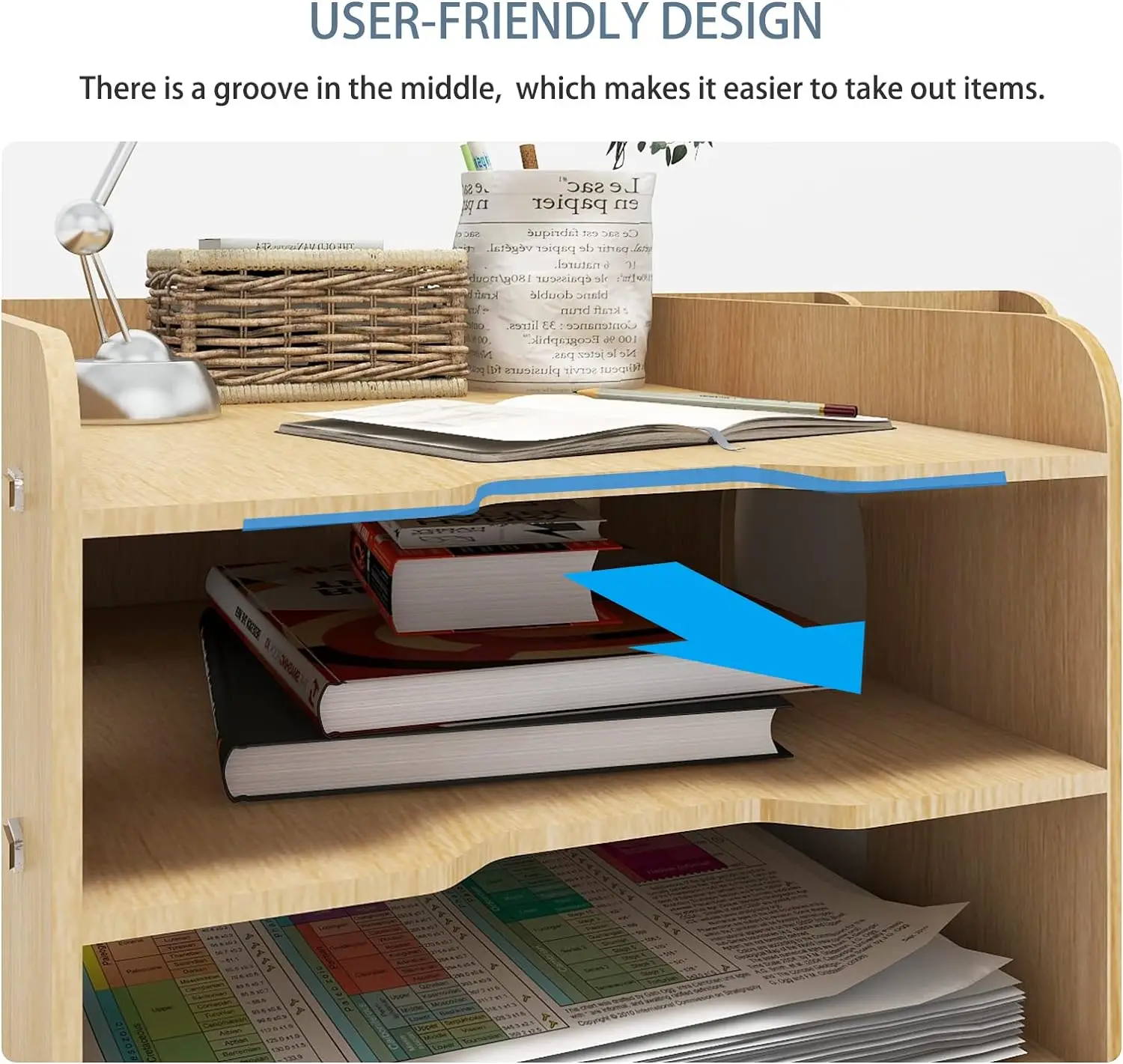 Office Wood Desktop Organizer Letter A4 Paper File Rack with Vertical Horizontal File Holder Supplies Storage Box Mail Sorter