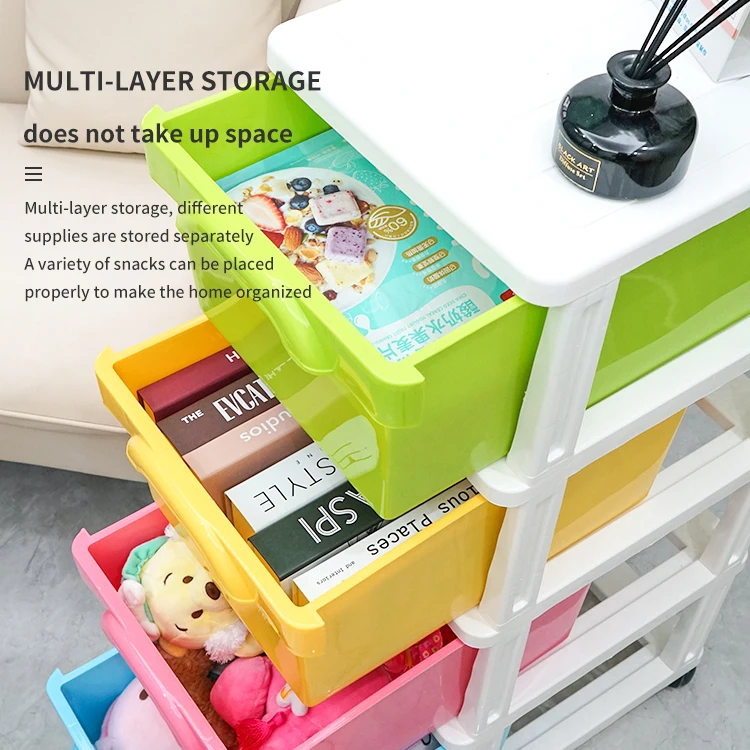 Home Living Room Bedroom Candy Colored 4 Layer Plastic Storage Drawer Cabinet Baby Kid Plastic Storage Box Drawer With Wheels
