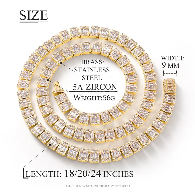 Copper necklace zircon trapezoidal 9mm Cuban hip hop trend can be custom moissanite pendant