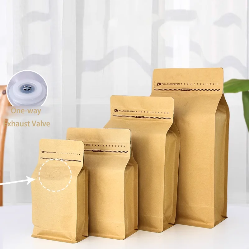 200g/500g/1000g 3 in 1 Empty Tea Protein Powder Custom Printed Kraft Paper Coffee Packaging Bags with Valve