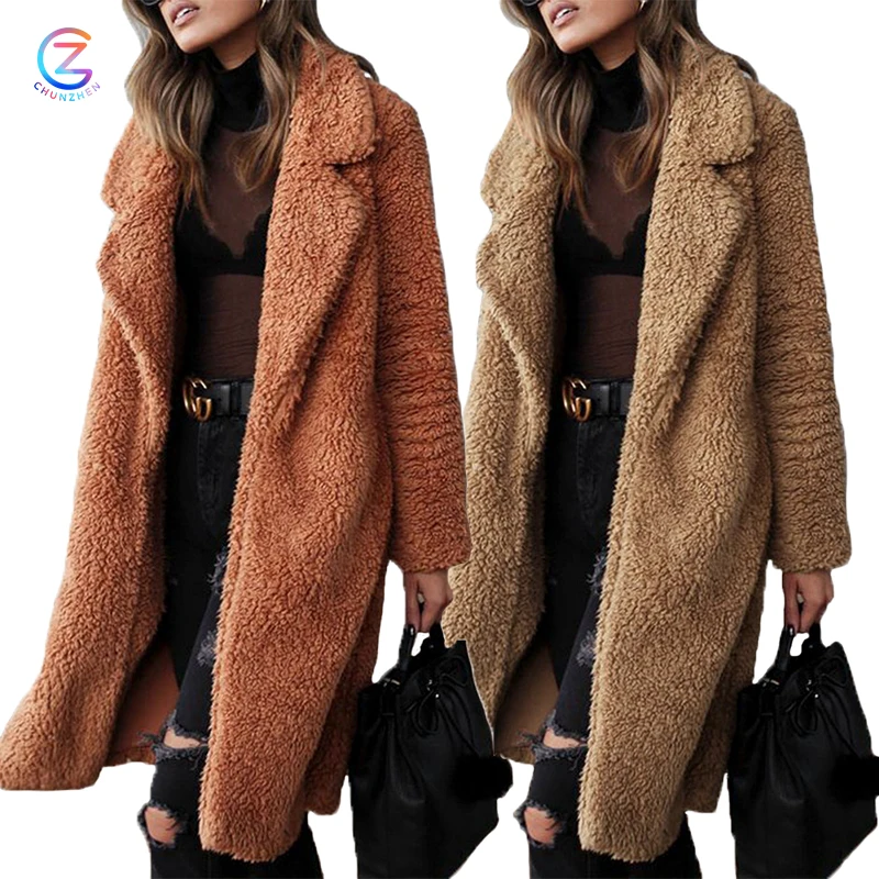 
Couple Elegant Thick Faux Fur Teddy Coat Women 2019 Winter Warm Soft Lambswool Fur X-Long Jacket Plush Overcoat Casual Outerwear 