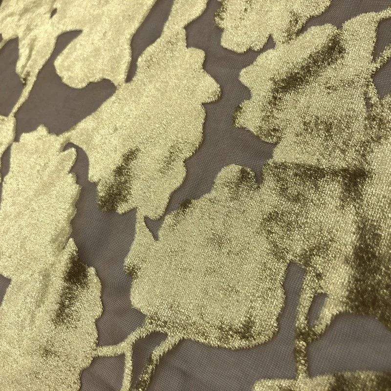 
Silk Rayon Burn out Gold Print Velvet Fabric 