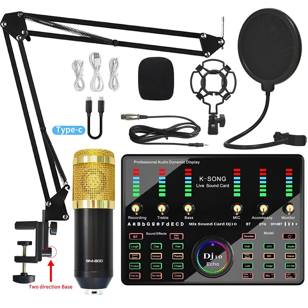 bm 800 mic USB dj10 Sound Card Set professionnels studio recording mixer bm800 condenser microphone karaoke mike