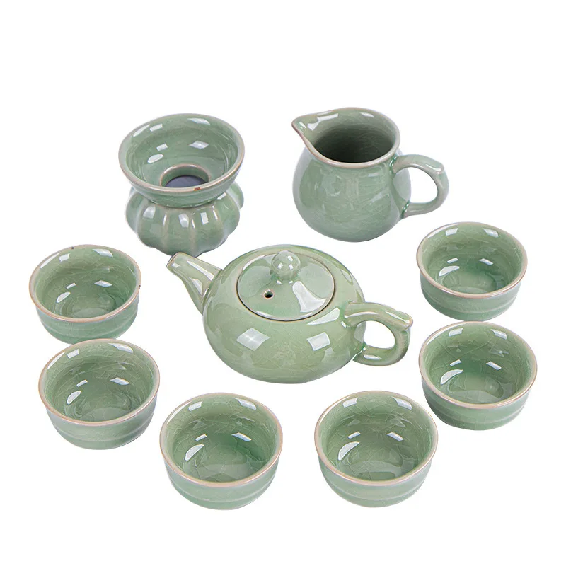 Ten Piece Set Of Kung Fu Tea Utensils Sleek Guan Kiln Ceramic Teapot Kuai Ke Cup