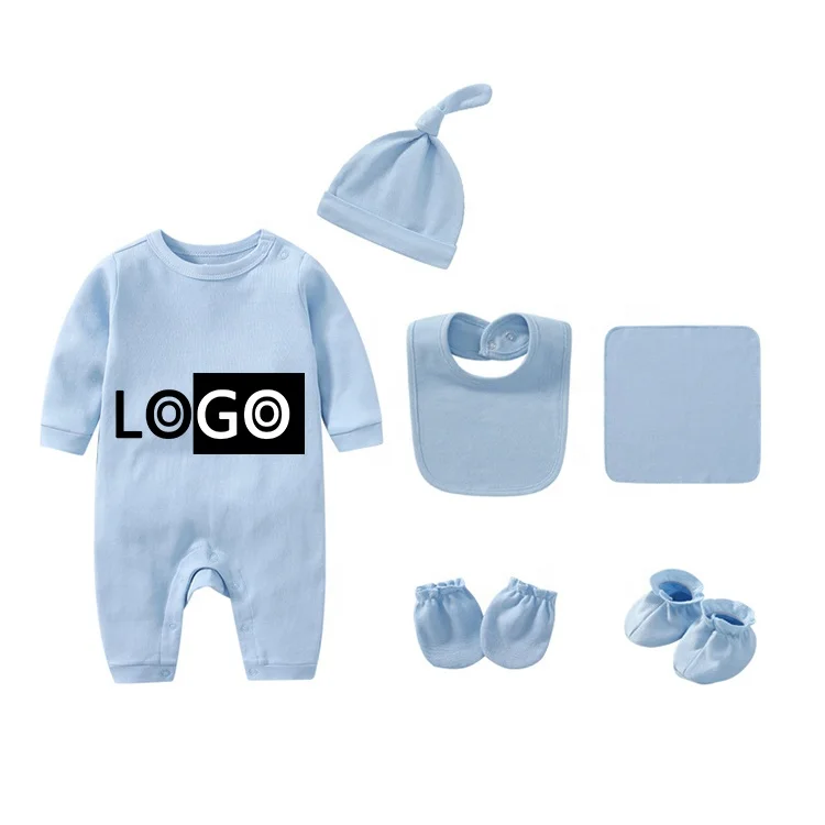 Logo customized printed organic cotton baby mitten glove cap bib set baby bamboo pajamas