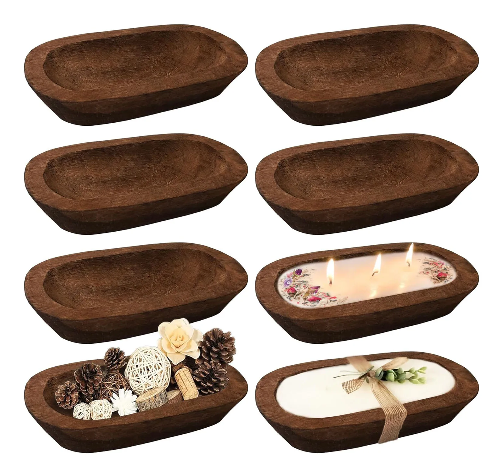 Factory supplier rustic Handcrafted wooden dough bowls large wooden candle holders for candle making home decoration