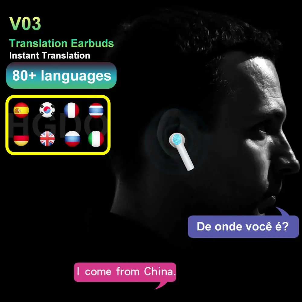 Latest wireless earphone translation earbuds V03 TWS headphones multilingual translation earbuds earphone
