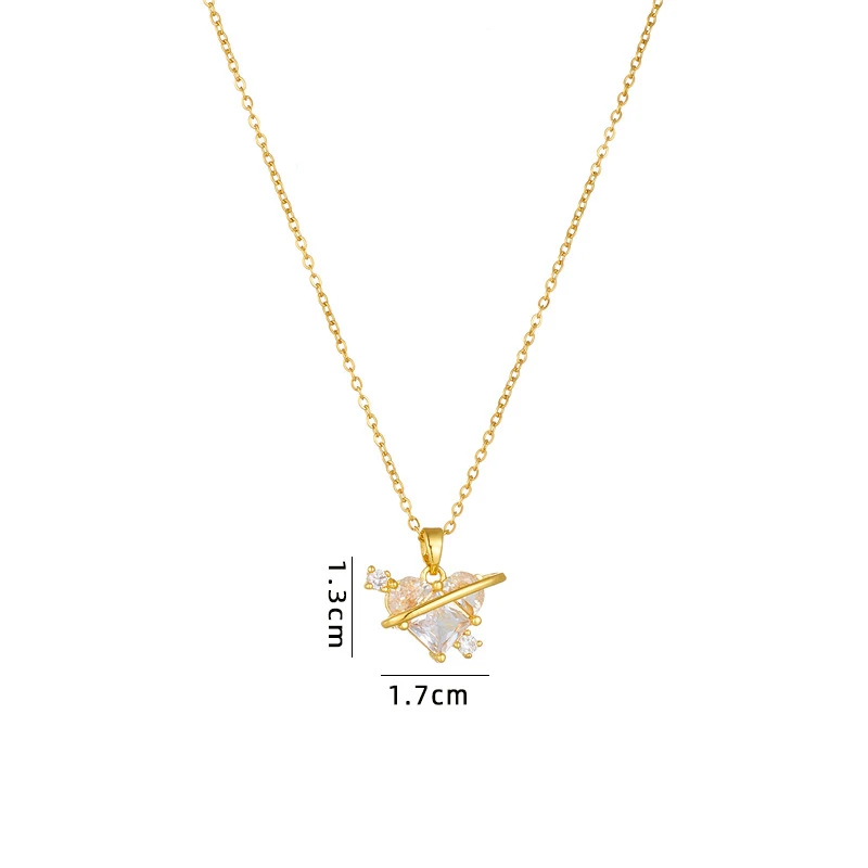 Fashion Gold Plated Brass Romantic Planet Saturn Love Heart Colorful CZ Zircon Crystal  Pendant Necklace for Women Gifts