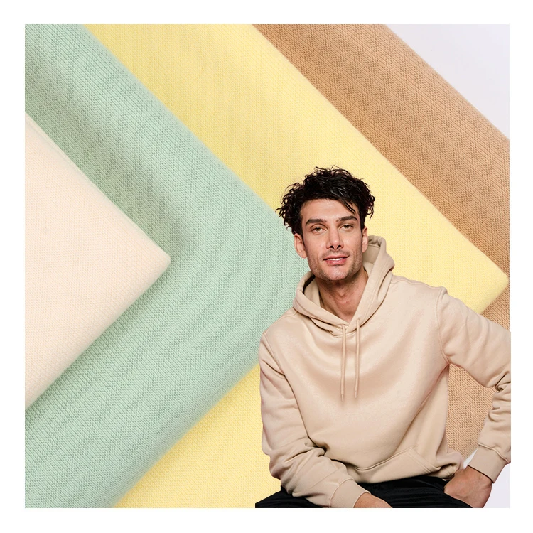 Ready to ship heavyweight cvc 60/40 fleece fabric knit short pile terry fleece fabric for hoodies