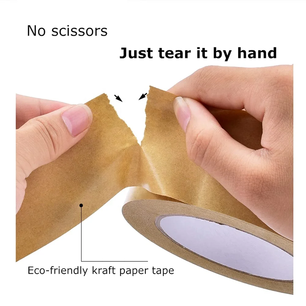 Custom Printing with Logo Reinforced Brown Gummed Water Activated Self Adhesive Eco Kraft Paper Packing Tape