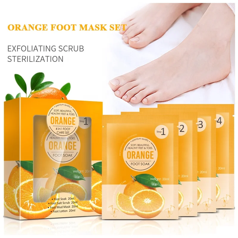 Private Label Organic Orange Epsom Salt Foot Soak Foot Lotion Pedi Soak Dead Sea Salt Scrub 4 In 1 Foot Jelly Set