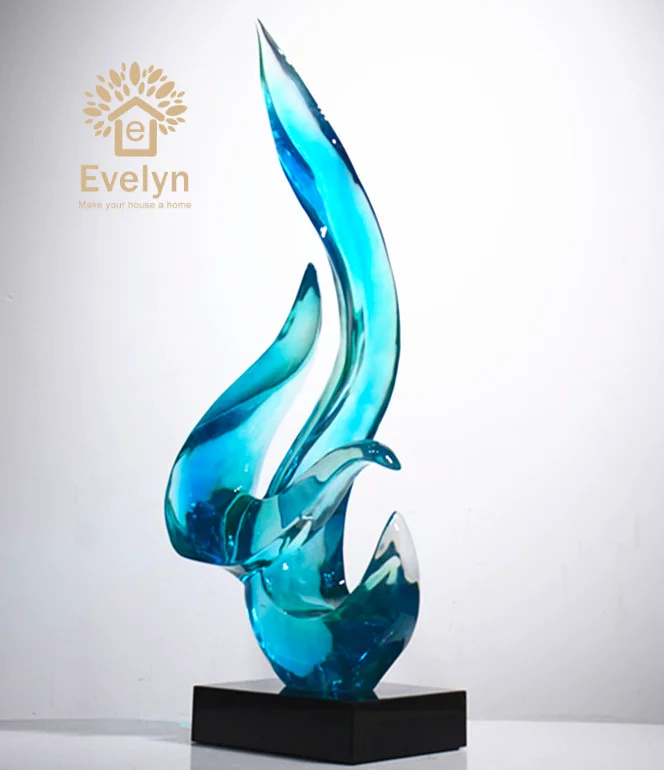 Factory supplier Decoration Light Blue Clear Resin Large Abstract Sculpture