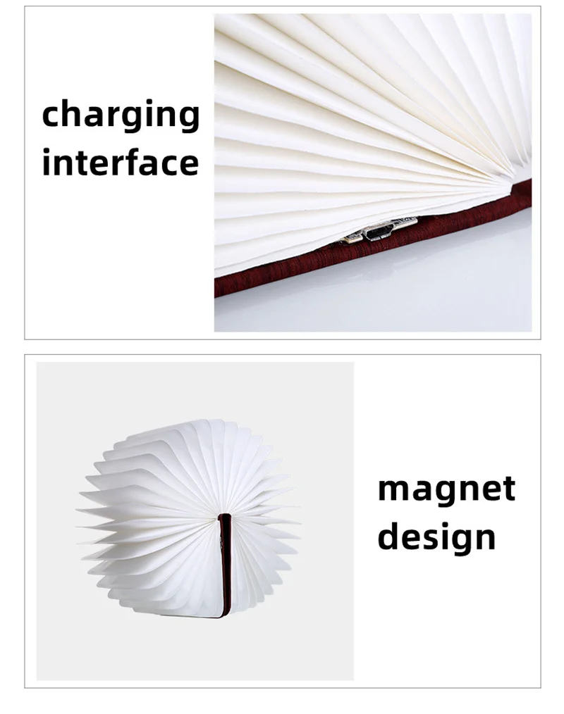 2022 New Product Led Foldable PU Leather Book Lamp Flip Folding Book Lamps To Read Smart USB Book Lights