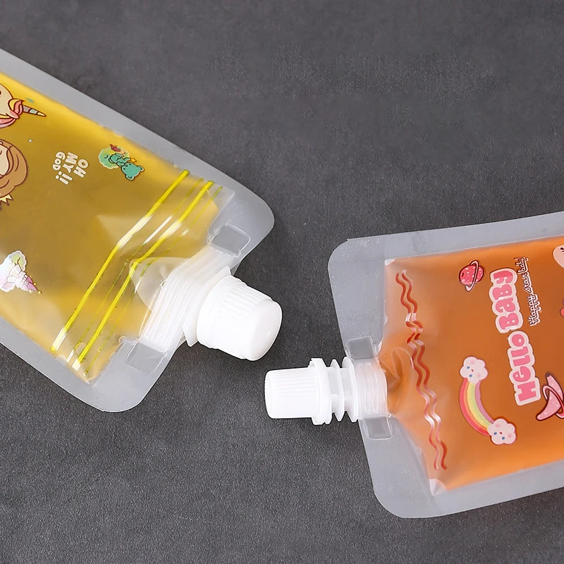 Custom Clear Reusable Food liquid Standing up plastic drink pouches with spout