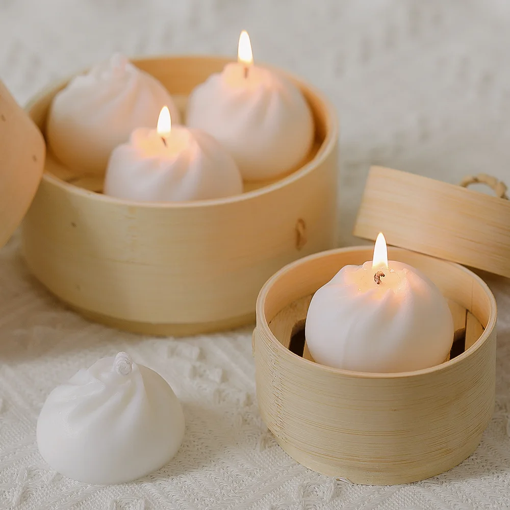 Creative Food White Mini Dumpling Steamed Bun Dimsum Shape Scented Candle