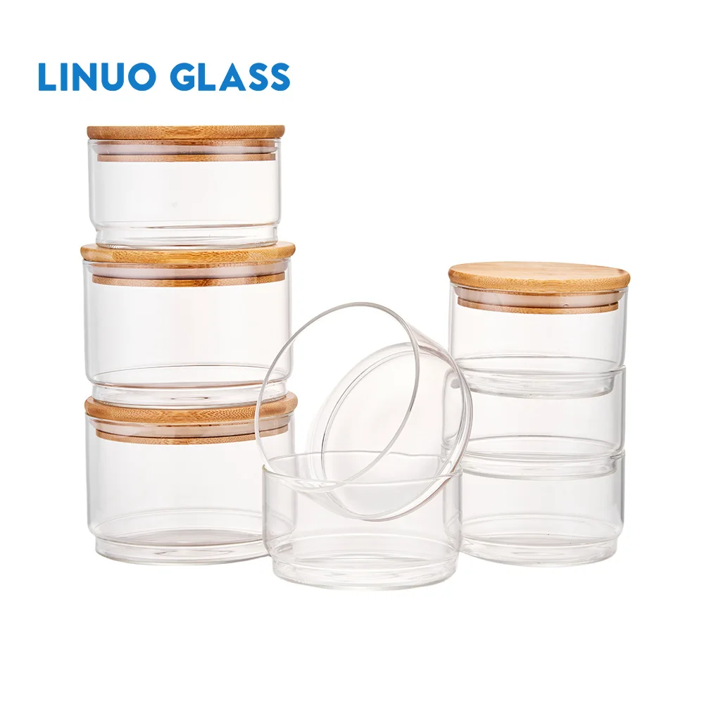 Kitchen Transparent Airtight Sealed Glass Jar with Wooden Lids  linuo ecofriendly design glass storage container