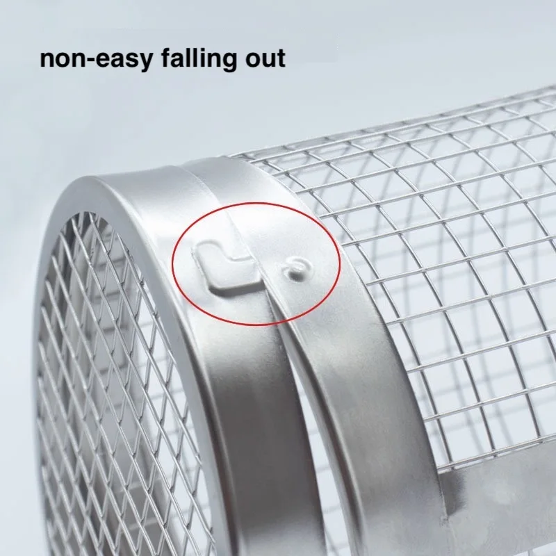 Family picnic stainless steel wire mesh cylinder barbecue basket barbecue rolling barbecue basket
