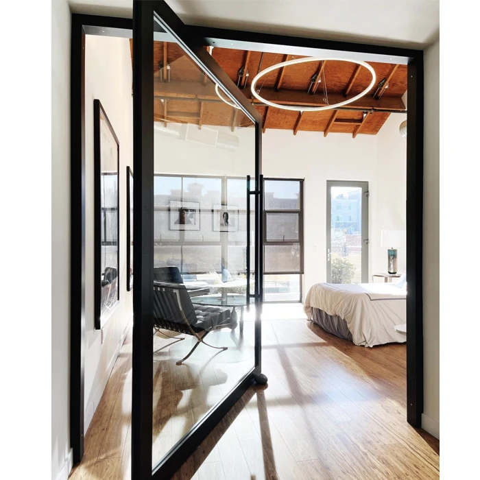 Современная Поворотная входная дверь из стекла и алюминия, передовая технология