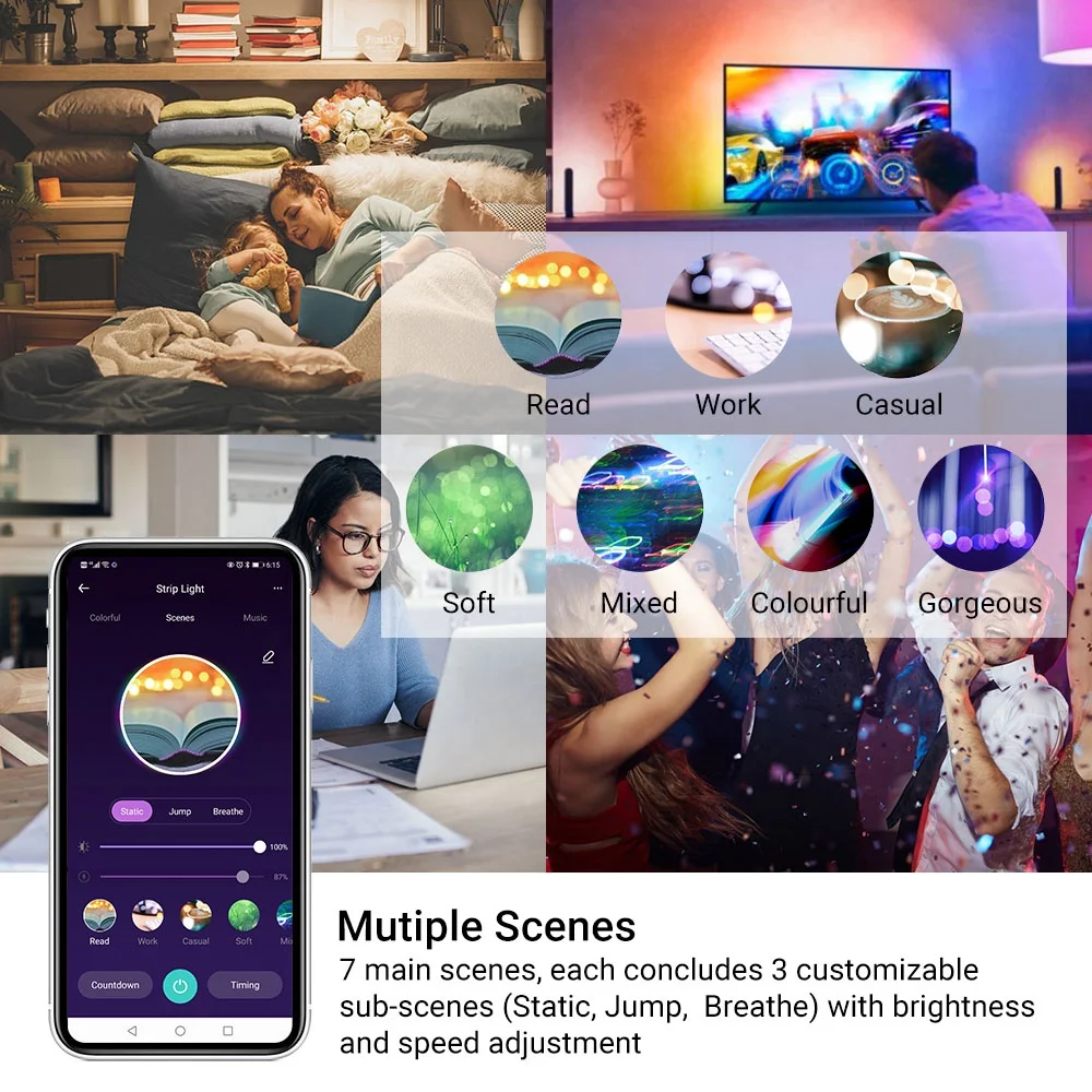 
LED Strip Lights 5M RGB Color Changing Dimming LED Lights For Home Kitchen Room Bedroom Dorm Room Bar with IR Remote DIY Mode 